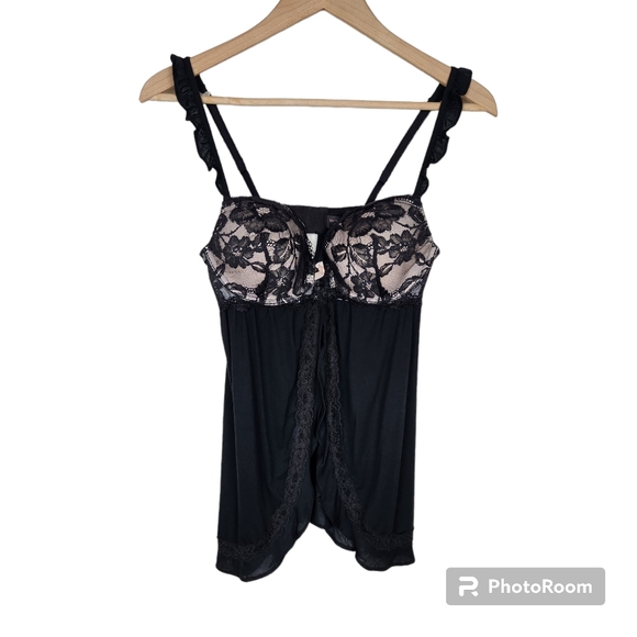 Victoria's Secret Other - Victoria's Secret Black Lace Open Front Lingerie Teddie Sz 36C